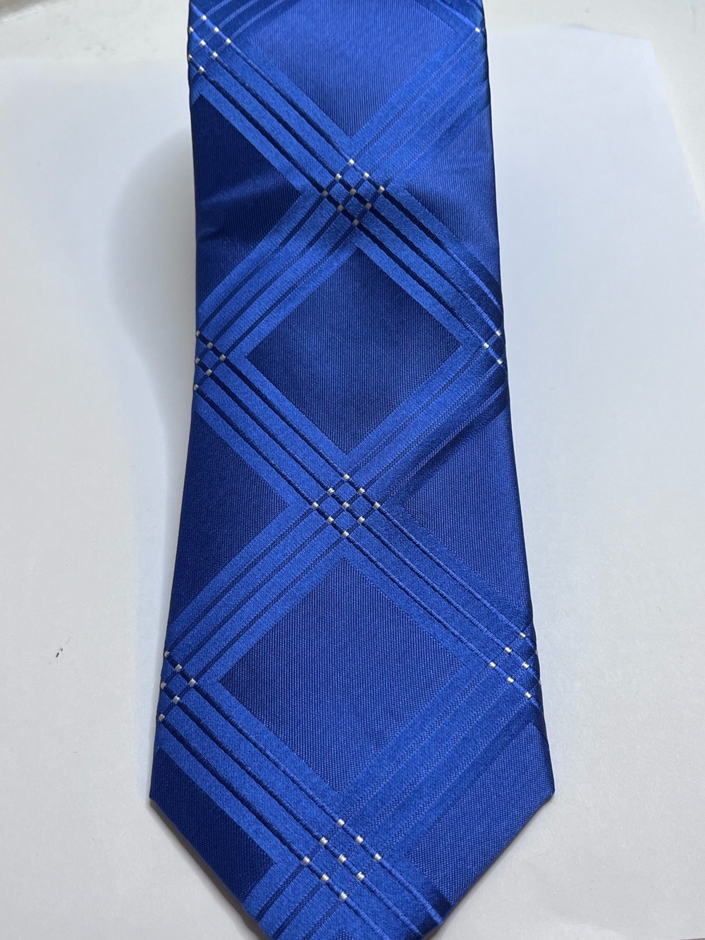 Michael Kors Men’s Tie Royal Blue Diagonal Windowpane Plaid Silk